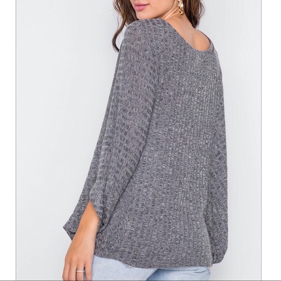 Charcoal Dolman Sleeve Knit Top - Picture 7 of 8